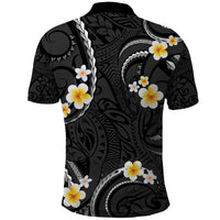 Black And Gray Polo Shirt Curves Polynesian Tattoo Mix Plumeria Flowers