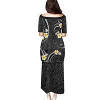 Black And Gray Puletasi Curves Polynesian Tattoo Mix Plumeria Flowers LT14 - Polynesian Pride