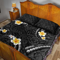 Black And Gray Quilt Bed Set Curves Polynesian Tattoo Mix Plumeria Flowers LT14 - Polynesian Pride