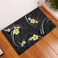 Black And Gray Rubber Doormat Curves Polynesian Tattoo Mix Plumeria Flowers LT14 - Polynesian Pride