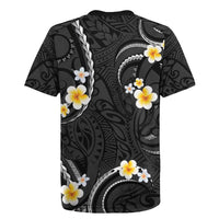 Black And Gray Rugby Jersey Curves Polynesian Tattoo Mix Plumeria Flowers LT14 - Polynesian Pride