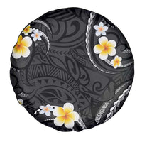 Black And Gray Spare Tire Cover Curves Polynesian Tattoo Mix Plumeria Flowers LT14 - Polynesian Pride