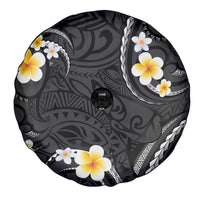 Black And Gray Spare Tire Cover Curves Polynesian Tattoo Mix Plumeria Flowers LT14 - Polynesian Pride
