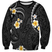 Black And Gray Sweatshirt Curves Polynesian Tattoo Mix Plumeria Flowers LT14 Unisex Gray - Polynesian Pride