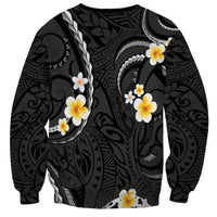 Black And Gray Sweatshirt Curves Polynesian Tattoo Mix Plumeria Flowers LT14 - Polynesian Pride