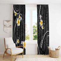 Black And Gray Window Curtain Curves Polynesian Tattoo Mix Plumeria Flowers LT14 - Polynesian Pride
