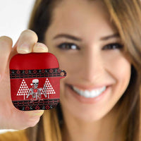 Personalized Hawaii Skull Christmas AirPods Case Mele Kalikimaka Hawaiian Kakau LT14 Red - Polynesian Pride