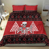 Personalized Hawaii Skull Christmas Bedding Set Mele Kalikimaka Hawaiian Kakau - Polynesian Pride