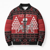 Personalized Hawaii Skull Christmas Bomber Puffer Jacket Mele Kalikimaka Hawaiian Kakau - Polynesian Pride