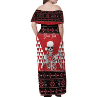 Personalized Hawaii Skull Christmas Family Matching Off Shoulder Maxi Dress and Hawaiian Shirt Mele Kalikimaka Hawaiian Kakau - Polynesian Pride