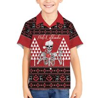Personalized Hawaii Skull Christmas Kid Hawaiian Shirt Mele Kalikimaka Hawaiian Kakau LT14 Kid Red - Polynesian Pride