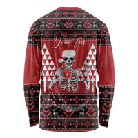 Personalized Hawaii Skull Christmas Long Sleeve Shirt Mele Kalikimaka Hawaiian Kakau - Polynesian Pride