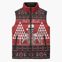 Personalized Hawaii Skull Christmas Sleeveless Puffer Jacket Mele Kalikimaka Hawaiian Kakau - Polynesian Pride