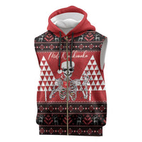 Personalized Hawaii Skull Christmas Sleeveless Zip Hoodie Mele Kalikimaka Hawaiian Kakau LT14 Red - Polynesian Pride