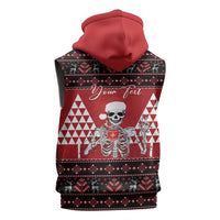 Personalized Hawaii Skull Christmas Sleeveless Zip Hoodie Mele Kalikimaka Hawaiian Kakau LT14 - Polynesian Pride