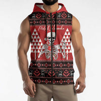 Personalized Hawaii Skull Christmas Sleeveless Zip Hoodie Mele Kalikimaka Hawaiian Kakau LT14 - Polynesian Pride