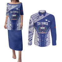 Toa Samoa Rugby Custom Couples Matching Puletasi and Long Sleeve Button Shirt Go Champions Pacific Samoan Pattern - Polynesian Pride