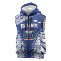 Toa Samoa Rugby Custom Sleeveless Zip Hoodie Go Champions Pacific Samoan Pattern LT14 Blue - Polynesian Pride