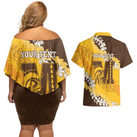 Personalized Mililani Hawaii High School Couples Matching Off Shoulder Short Dress and Hawaiian Shirt Puakenikeni Lei Hawaiian Pattern - Polynesian Pride
