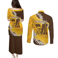 Personalized Mililani Hawaii High School Couples Matching Puletasi and Long Sleeve Button Shirt Puakenikeni Lei Hawaiian Pattern LT14 - Polynesian Pride