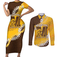 Personalized Mililani Hawaii High School Couples Matching Short Sleeve Bodycon Dress and Long Sleeve Button Shirt Puakenikeni Lei Hawaiian Pattern - Polynesian Pride