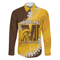 Personalized Mililani Hawaii High School Family Matching Off The Shoulder Long Sleeve Dress and Hawaiian Shirt Puakenikeni Lei Hawaiian Pattern LT14 Dad's Shirt - Long Sleeve Yellow - Polynesian Pride