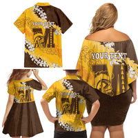 Personalized Mililani Hawaii High School Family Matching Off Shoulder Short Dress and Hawaiian Shirt Puakenikeni Lei Hawaiian Pattern - Polynesian Pride
