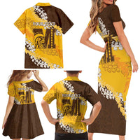 Personalized Mililani Hawaii High School Family Matching Short Sleeve Bodycon Dress and Hawaiian Shirt Puakenikeni Lei Hawaiian Pattern - Polynesian Pride