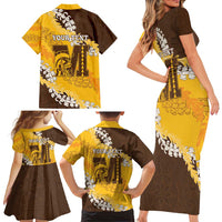 Personalized Mililani Hawaii High School Family Matching Short Sleeve Bodycon Dress and Hawaiian Shirt Puakenikeni Lei Hawaiian Pattern - Polynesian Pride