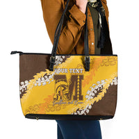 Personalized Mililani Hawaii High School Leather Tote Bag Puakenikeni Lei Hawaiian Pattern - Polynesian Pride