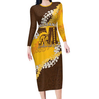 Personalized Mililani Hawaii High School Long Sleeve Bodycon Dress Puakenikeni Lei Hawaiian Pattern LT14 Long Dress Yellow - Polynesian Pride