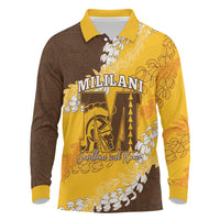Personalized Mililani Hawaii High School Long Sleeve Polo Shirt Puakenikeni Lei Hawaiian Pattern LT14 Yellow - Polynesian Pride
