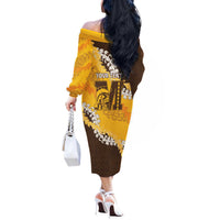Personalized Mililani Hawaii High School Off The Shoulder Long Sleeve Dress Puakenikeni Lei Hawaiian Pattern LT14 - Polynesian Pride