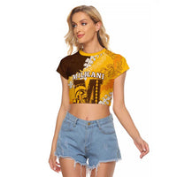 Personalized Mililani Hawaii High School Raglan Cropped T Shirt Puakenikeni Lei Hawaiian Pattern LT14 Female Yellow - Polynesian Pride