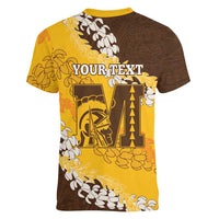 Personalized Mililani Hawaii High School Women V-Neck T-Shirt Puakenikeni Lei Hawaiian Pattern LT14 - Polynesian Pride