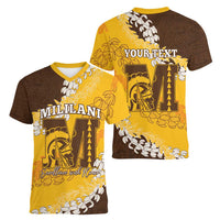 Personalized Mililani Hawaii High School Women V-Neck T-Shirt Puakenikeni Lei Hawaiian Pattern LT14 - Polynesian Pride