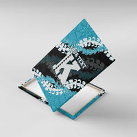 Personalized Kapolei Hawaii High School Canvas Wall Art Puakenikeni Lei Hawaiian Pattern LT14 With Frame Teal - Polynesian Pride