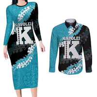 Personalized Kapolei Hawaii High School Couples Matching Long Sleeve Bodycon Dress and Long Sleeve Button Shirt Puakenikeni Lei Hawaiian Pattern - Polynesian Pride