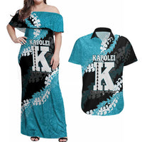 Personalized Kapolei Hawaii High School Couples Matching Off Shoulder Maxi Dress and Hawaiian Shirt Puakenikeni Lei Hawaiian Pattern - Polynesian Pride