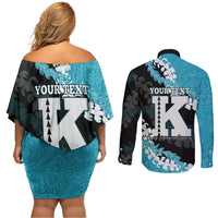 Personalized Kapolei Hawaii High School Couples Matching Off Shoulder Short Dress and Long Sleeve Button Shirt Puakenikeni Lei Hawaiian Pattern - Polynesian Pride