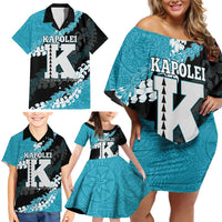 Personalized Kapolei Hawaii High School Family Matching Off Shoulder Short Dress and Hawaiian Shirt Puakenikeni Lei Hawaiian Pattern - Polynesian Pride