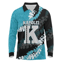 Personalized Kapolei Hawaii High School Long Sleeve Polo Shirt Puakenikeni Lei Hawaiian Pattern LT14 Teal - Polynesian Pride