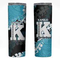 Personalized Kapolei Hawaii High School Skinny Tumbler Puakenikeni Lei Hawaiian Pattern LT14 Teal - Polynesian Pride