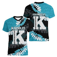 Personalized Kapolei Hawaii High School Women V-Neck T-Shirt Puakenikeni Lei Hawaiian Pattern LT14 - Polynesian Pride