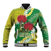 Personalized Leilehua Hawaii High School Baseball Jacket Puakenikeni Lei Hawaiian Pattern LT14 Unisex Green - Polynesian Pride