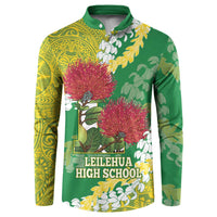 Personalized Leilehua Hawaii High School Button Sweatshirt Puakenikeni Lei Hawaiian Pattern - Polynesian Pride