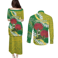 Personalized Leilehua Hawaii High School Couples Matching Puletasi and Long Sleeve Button Shirt Puakenikeni Lei Hawaiian Pattern LT14 - Polynesian Pride