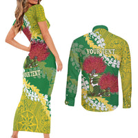 Personalized Leilehua Hawaii High School Couples Matching Short Sleeve Bodycon Dress and Long Sleeve Button Shirt Puakenikeni Lei Hawaiian Pattern - Polynesian Pride