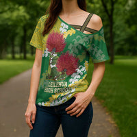 Personalized Leilehua Hawaii High School Cross Shoulder Shirt Puakenikeni Lei Hawaiian Pattern LT14 - Polynesian Pride