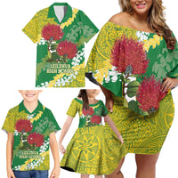 Personalized Leilehua Hawaii High School Family Matching Off Shoulder Short Dress and Hawaiian Shirt Puakenikeni Lei Hawaiian Pattern - Polynesian Pride